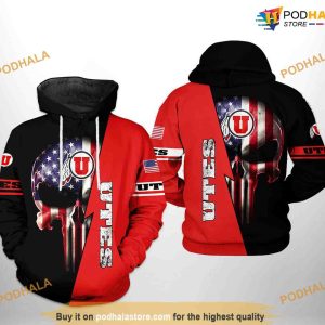Utah Utes US Flag Skull NCAA 3D Hoodie, Sweatshirt, Shirt