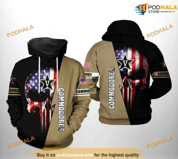 Vanderbilt Commodores US Flag Skull NCAA 3D Hoodie, Sweatshirt, Shirt