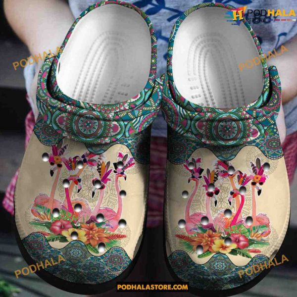Vintage Boho Yoga Flamingo Crocs Clog Shoes Comfy Footwear