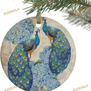 Vintage Peacock & Hydrangea Ornament, Friends Christmas Ornaments