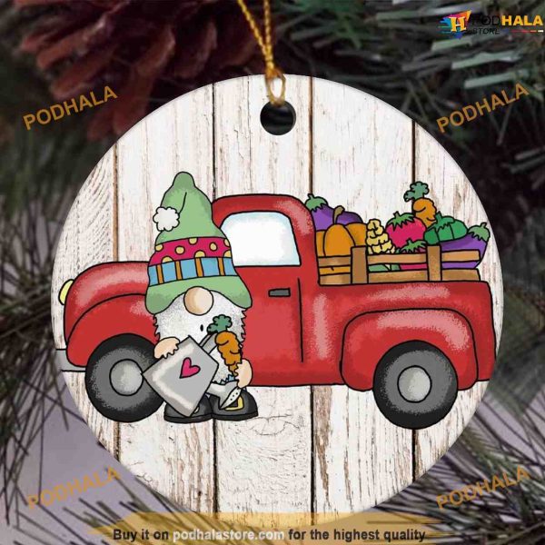 Vintage Pumpkin Truck Gnome Ornament, Funny Christmas Ornaments