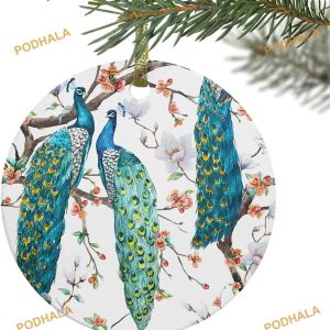 Watercolor Chic Peacock Ornament, Funny Christmas Ornaments