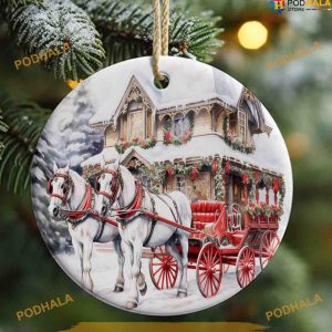 White Horse Christmas Carriage Ornament, Family Tree Decoration
