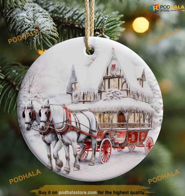 White Horse Christmas Carriage Ornament, Personalized Family Ornaments