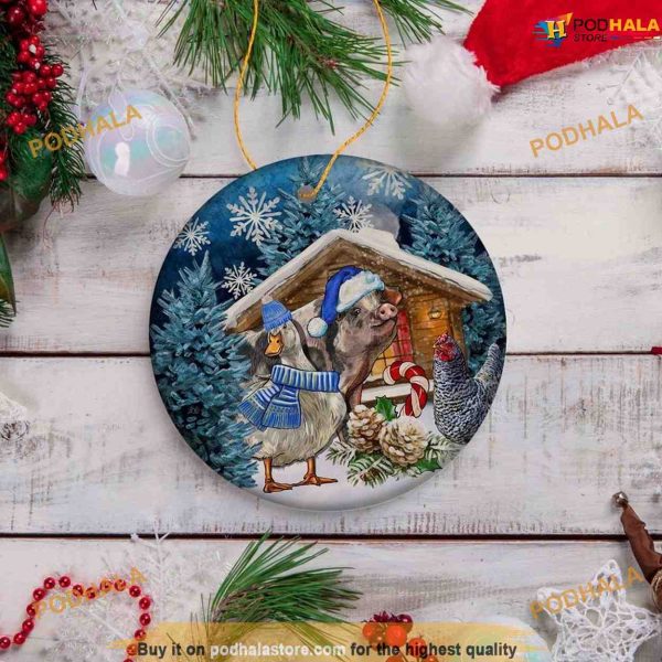 Winter Farm Cabin Animal Ornament, Funny Christmas Ornaments