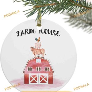 Wood Barn & Animal Watercolor Ornament, Friends Christmas Ornaments