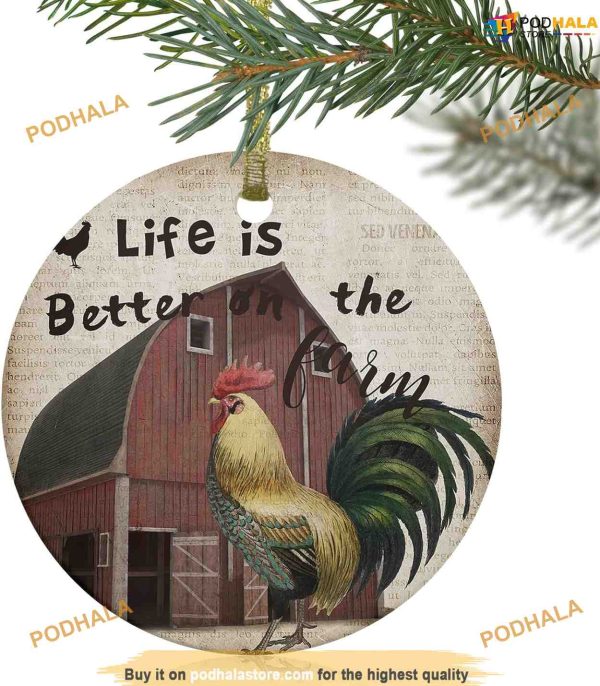 Wooden Barn & Chicken Ornament, Family Christmas Tree Ornaments
