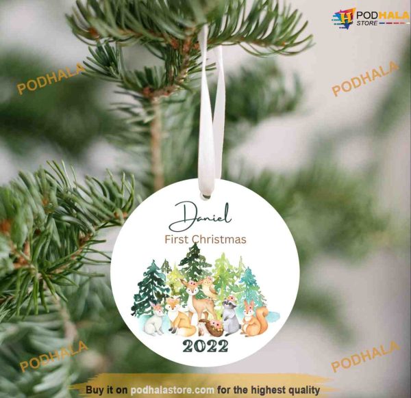 Woodland Baby’s 2023 First Christmas Ornament, Personalized Family Ornaments