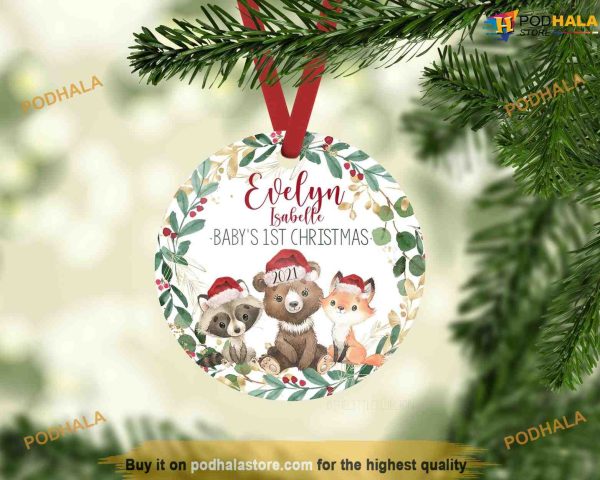 Woodland Baby’s First Christmas Ornament, Personalized Family Ornaments
