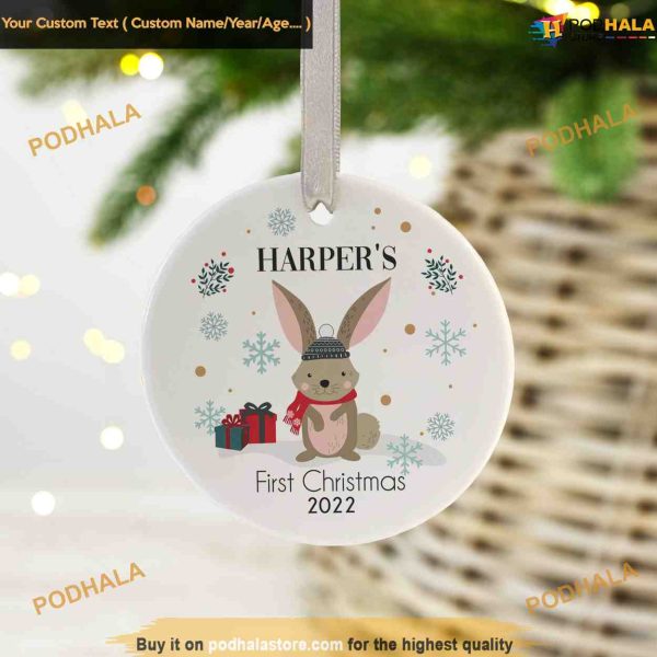 Woodland Rabbit 1st Christmas Ornament Bauble, Tree Decoration Ornament