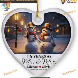 16th Wedding Anniversary Christmas Ornament 2023, Personalized Couple Keepsake