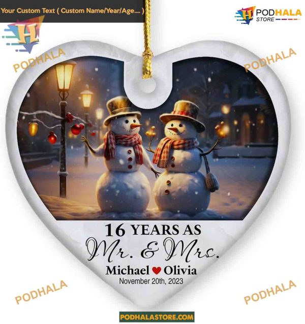 16th Wedding Anniversary Christmas Ornament 2023, Personalized Couple Keepsake