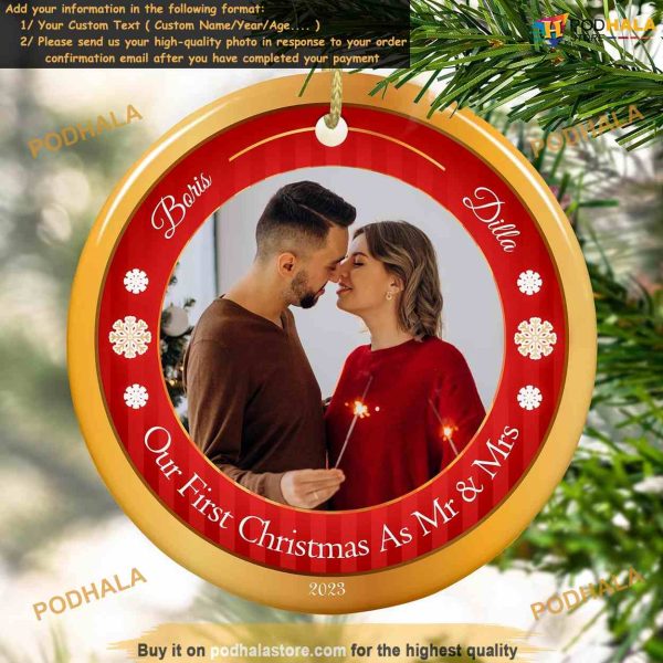1st Christmas Married 2023 Custom Picture Photo Ornament, Memorial Gift