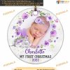 2023 Boy and Girl First Christmas Ornament Custom Photo, Personalized Circle Ceramic Tree Decor