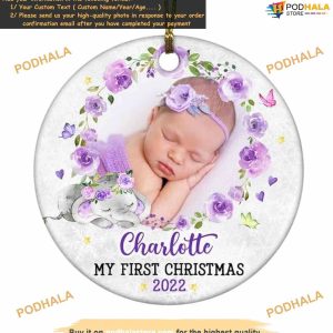 2023 Boy and Girl First Christmas Ornament Custom Photo, Personalized Circle Ceramic Tree Decor