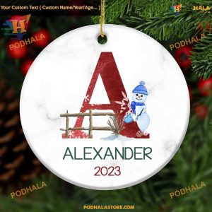 2023 Initial Ornament, Custom Name Monogram Ceramic for Kids