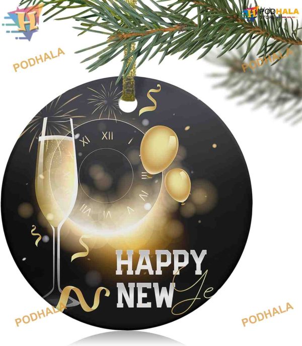 2023 New Year Decor Champagne Clock Balloon Ornaments, Family Christmas Tree