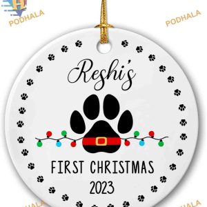 2023 Pet's First Christmas Pawprint Ornament, Customized with Name & Year