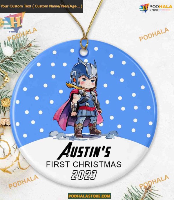 2023 Thor Superhero-Themed Baby’s 1st Christmas Ornament, Personalized Family Gifts