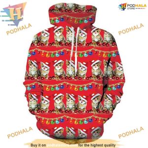 3D Cat Xmas Print Men's 3D Hoodie, Funny Christmas Gift Ideas