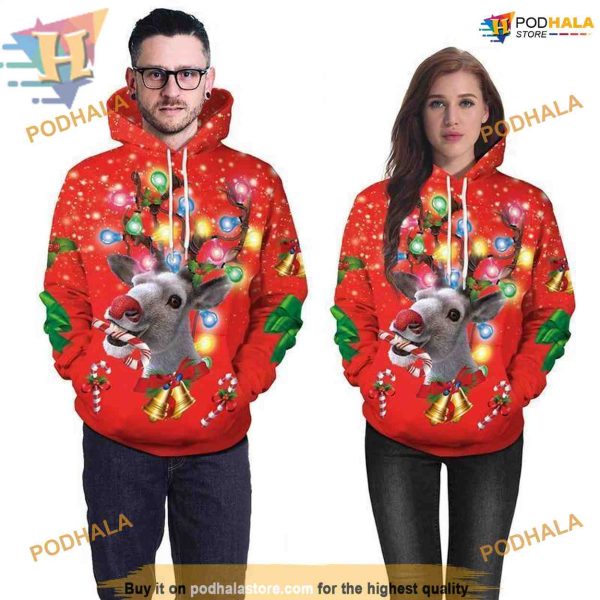 3D Deer Print Xmas Hoodie, Creative Christmas Gifts