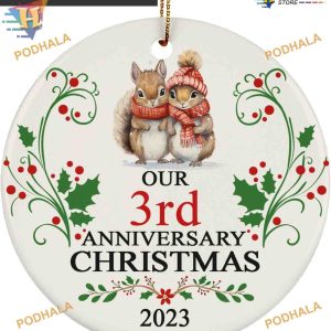 3rd Anniversary Squirrel Ornament, 3 Years Together Christmas Keepsake