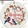 5th Christmas Together 2023 Ornament, Anniversary Ceramic Birds Decor