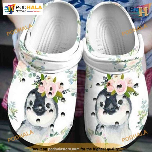 Adorable Penguin Flowers Clogs For Women Crocs, Funny Xmas Gifts