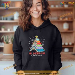 All Booked For Christmas Book Christmas Tree Lights Apparel Shirt Hoodie 2
