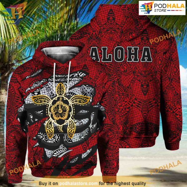 Aloha Turtle Hibiscus All Over Printed 3D Hoodie Sweatshirt