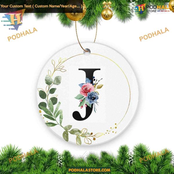 Alphabet Initial J 2023 Ceramic Christmas Ornament Keepsake Gift
