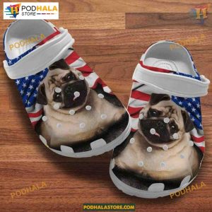 American Flag Pug Puppy Independence Day Themed Crocs for Dog Fans