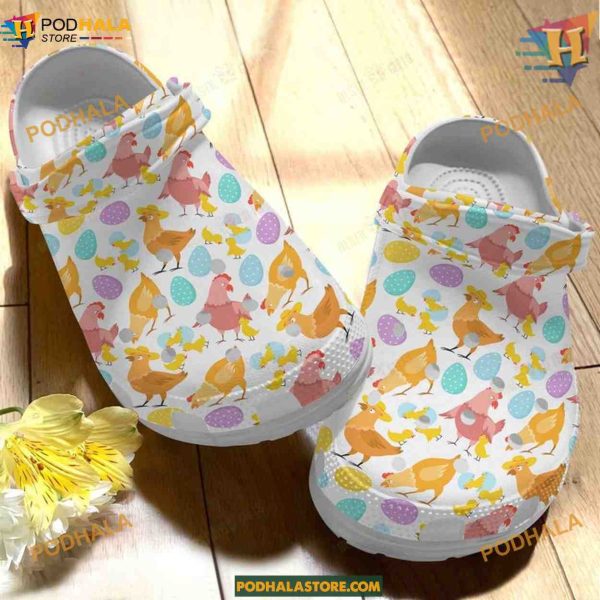 Angry Chickens White Sole Crocs, Funny Crocs for a Bold Statement