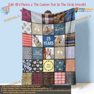 Anniversary Gift Personalized Quilt-Style Photo Blanket, Romantic Couples Ideas