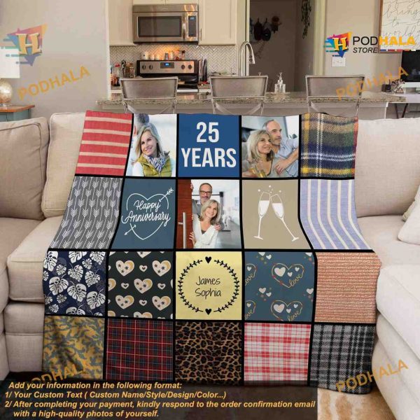 Anniversary Gift Personalized Quilt-Style Photo Blanket, Romantic Couples Ideas