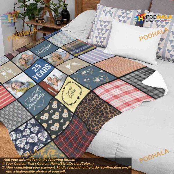Anniversary Gift Personalized Quilt-Style Photo Blanket, Romantic Couples Ideas