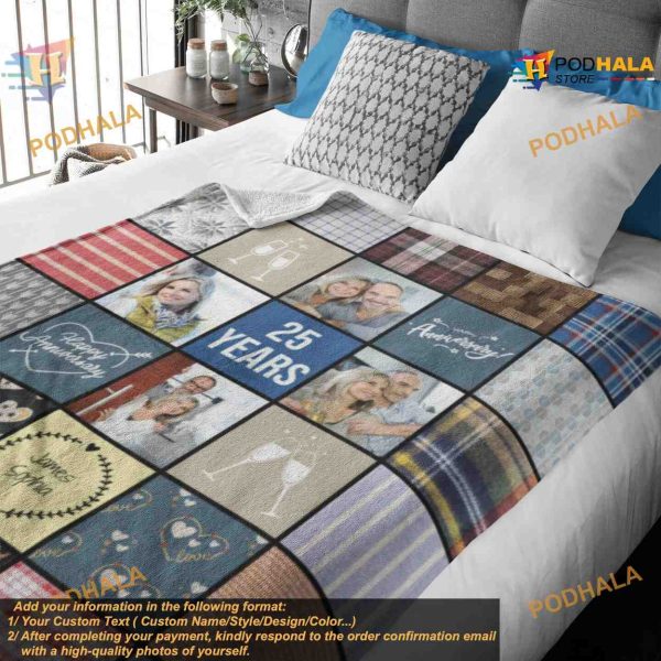 Anniversary Gift Personalized Quilt-Style Photo Blanket, Romantic Couples Ideas