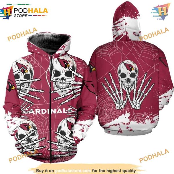 Arizona Cardinals 3D Hoodie Skull for Halloween, Team Graphic Wear