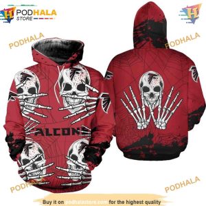 Atlanta Falcons 3D Hoodie, Skull Graphic for Halloween