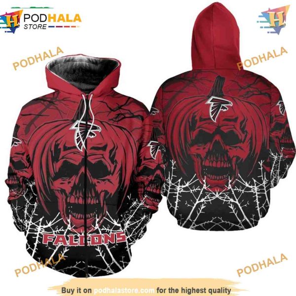 Atlanta Falcons Hoodie 3D, Halloween Pumpkin Skull Sweatshirt