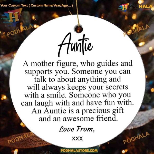 Auntie 2023 Personalized Ceramic Christmas Ornament, Best Aunt Gift