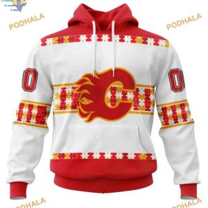 Autism Awareness Custom Name And Number NHL Calgary Flames Hoodie 3D 1