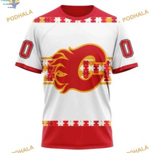 Autism Awareness Custom Name And Number NHL Calgary Flames Hoodie 3D 3
