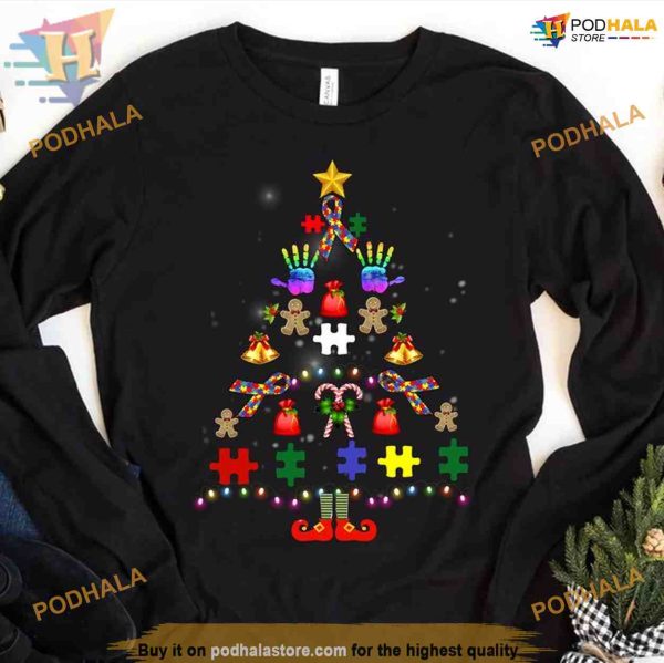 Autism Puzzle Christmas Tree Shirt, Thoughtful Best Family Christmas Gifts