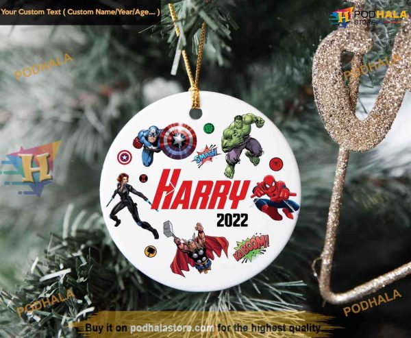 Avengers Heroic Christmas Personalized Ornament, Marvel Family Fun