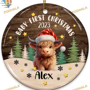 Baby Cow 1st Christmas Ornament 2023, Personalized Ceramic Baby Keepsake