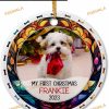 Baby Dog's First Christmas 2023 Personalized Photo Ceramic Ornament, Custom Keepsake Gift
