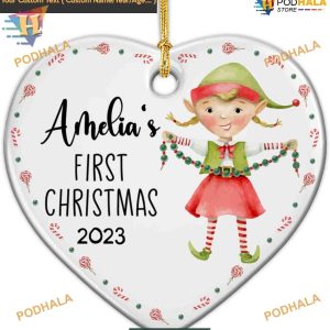 Baby Girl's First Christmas 2023, Personalized Ceramic Keepsake for New Parents