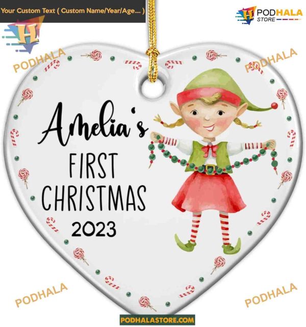 Baby Girl’s First Christmas 2023, Personalized Ceramic Keepsake for New Parents