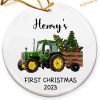 Baby's 1st Christmas 2023 Ornament, Personalized Baby Keepsake, Tractor Design